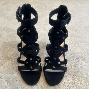 Nine West Black Suede Sandal with Silver Metal Studs (Size 6.5)